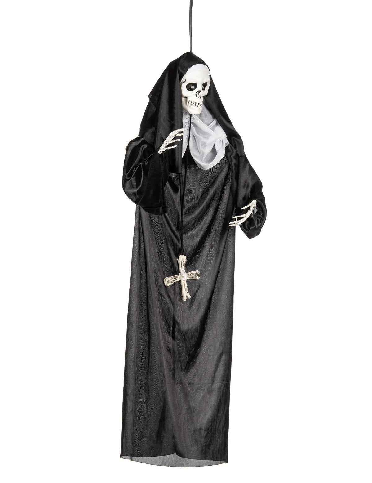 Decoración para colgar de monja para halloween negra con cabeza de esqueleto y cruz de huesos