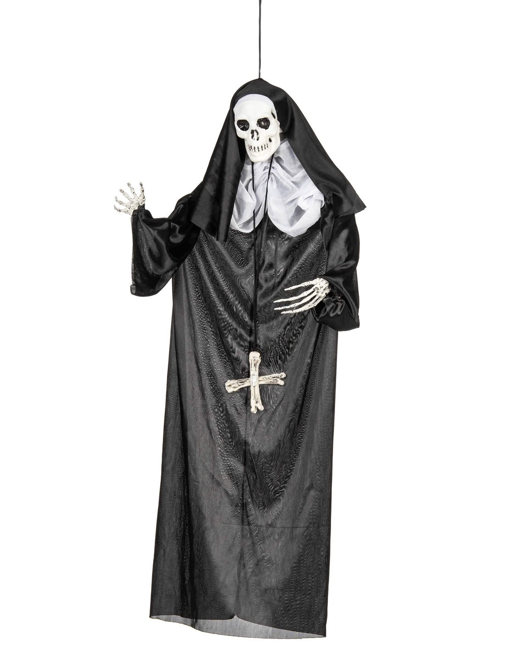 Decoración colgante de monja para halloween en blanco y negro con esqueleto