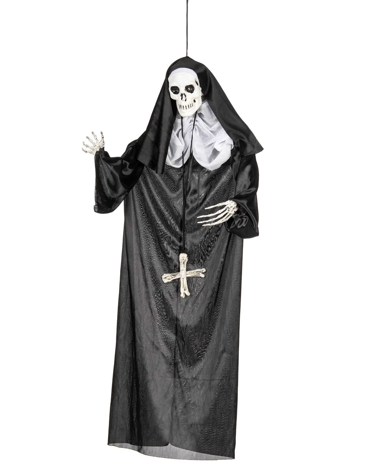 Decoración colgante de monja para halloween en blanco y negro con esqueleto