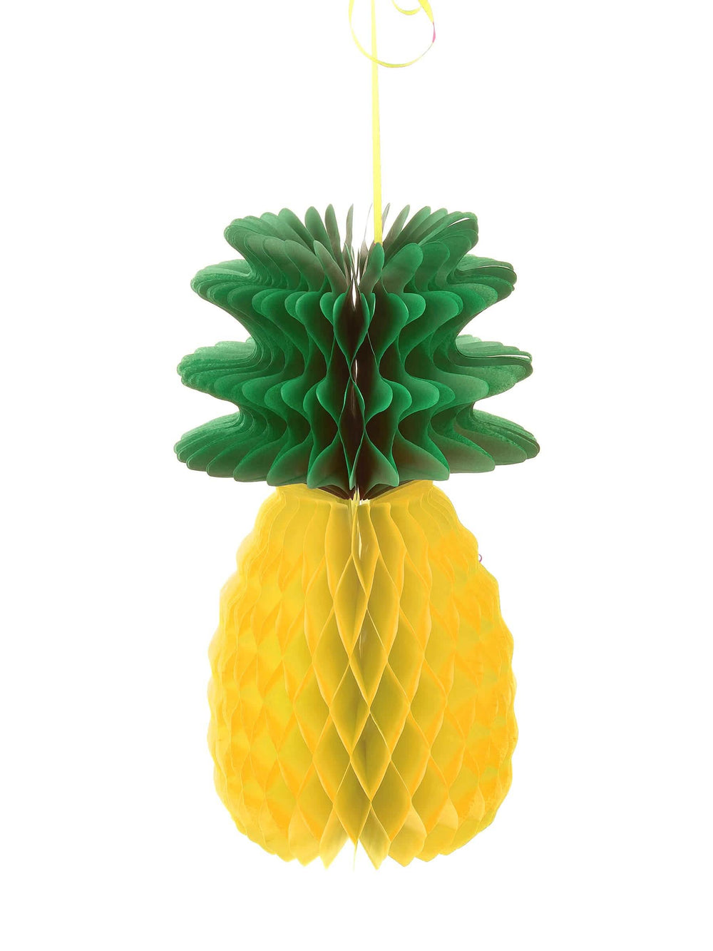 decoración de piña alveolada para fiesta amarillo y verde