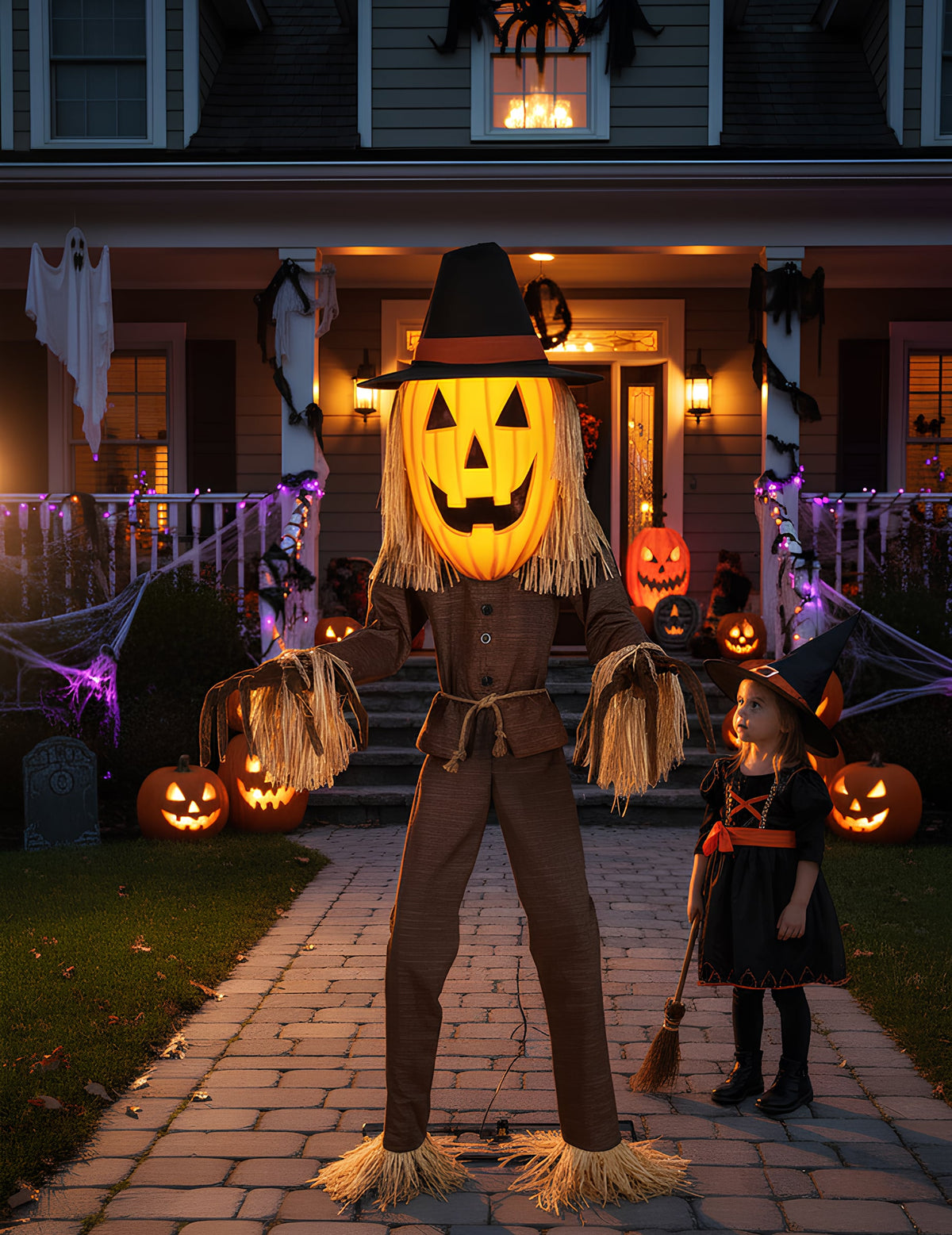 Décoration animée Citrouille Jack O'Lantern pour Halloween orange et marron avec visage lumineux