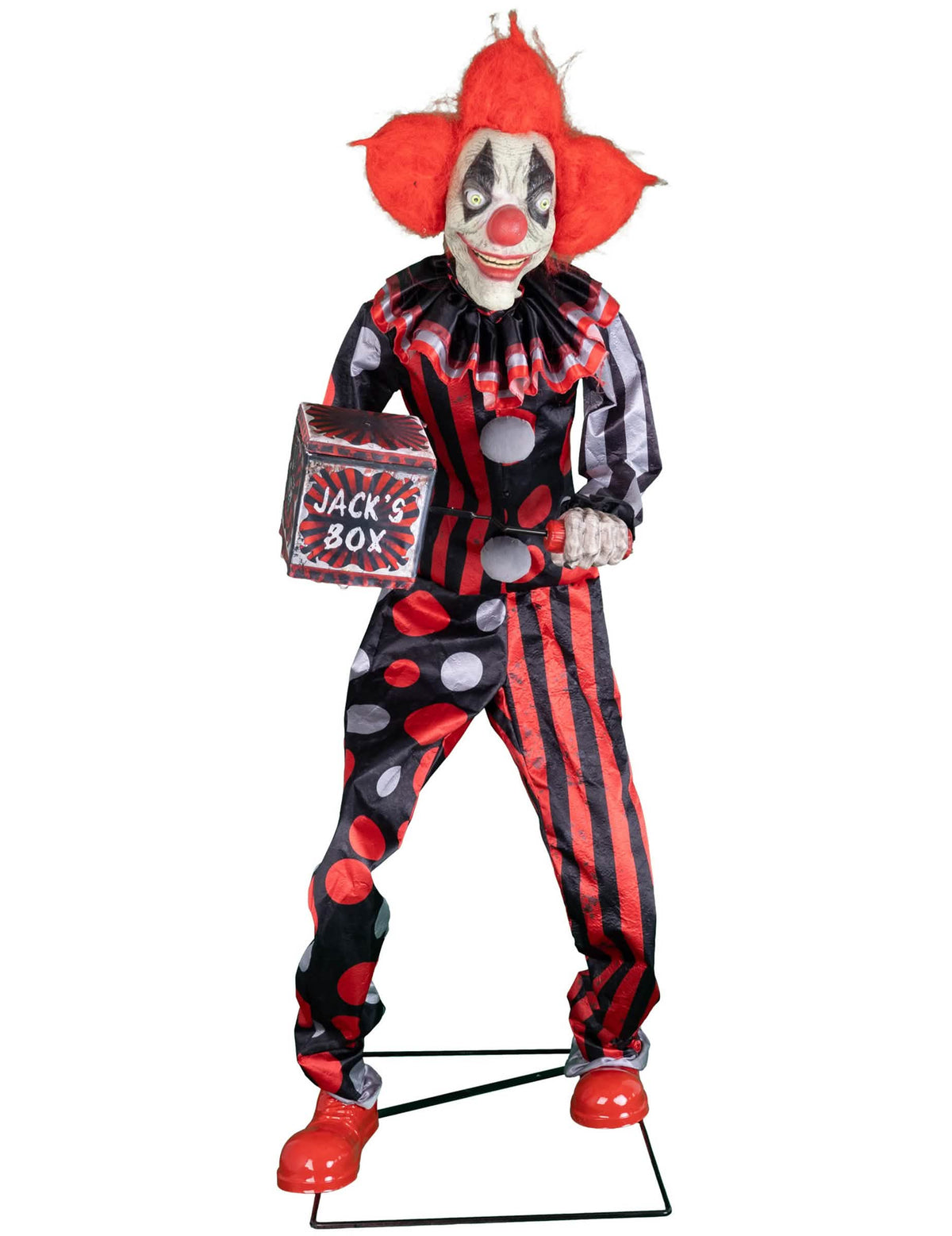 decoración animada payaso diabólico para halloween rojo y negro con movimientos