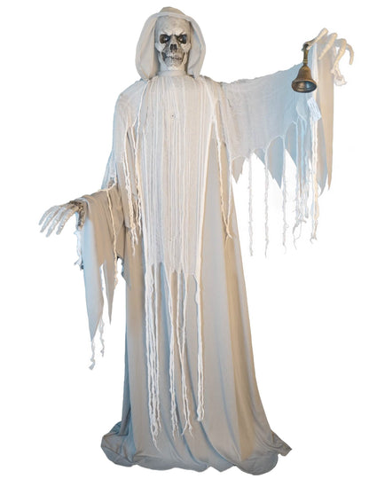 decoración animada segador esqueleto gris y blanco con campana