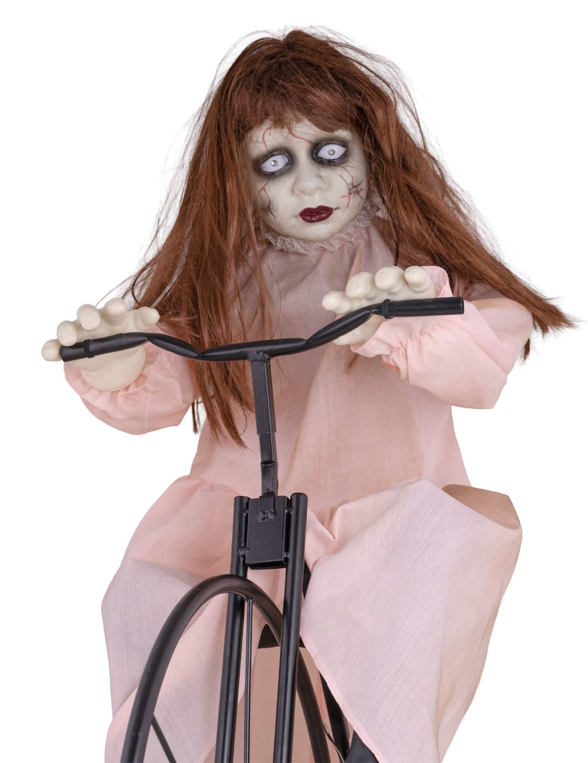 Decoración animada niña poseída en bicicleta con movimiento 72 x 30 x 94 cm