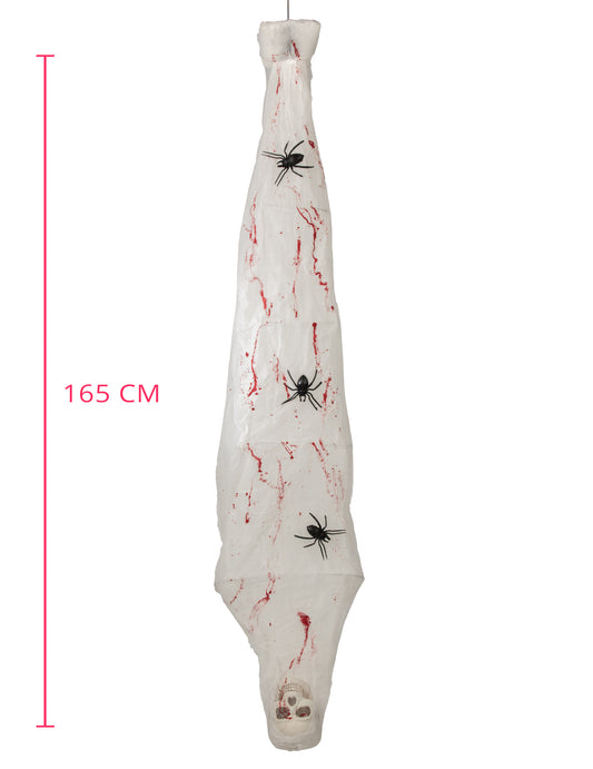 Decoración animada colgante capullo de araña con cuerpo atrapado 165 cm