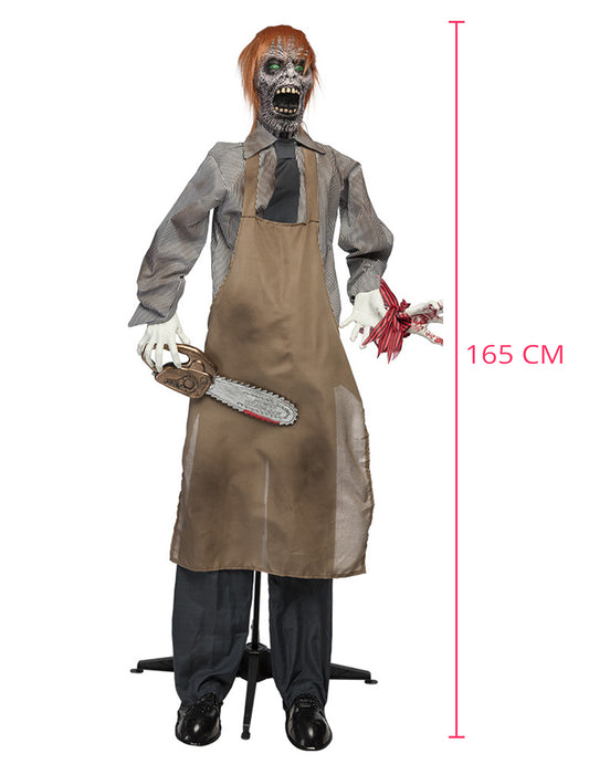 Decoración animada asesino de la motosierra terrorífico 165 cm