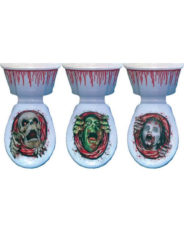 Décoration électrostatique Halloween pour abattant de WC motifs de squelette et zombie sanglants