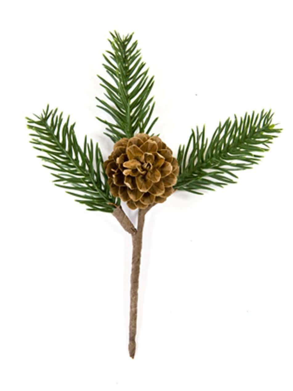 Decoración de rama de abeto con piña verde y marrón