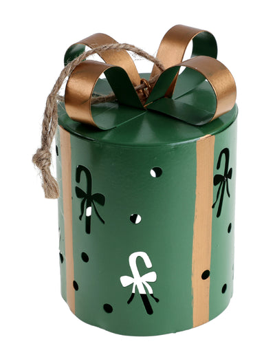 Decoración de regalo calada de metal verde abeto 7 x 10,5 cm
