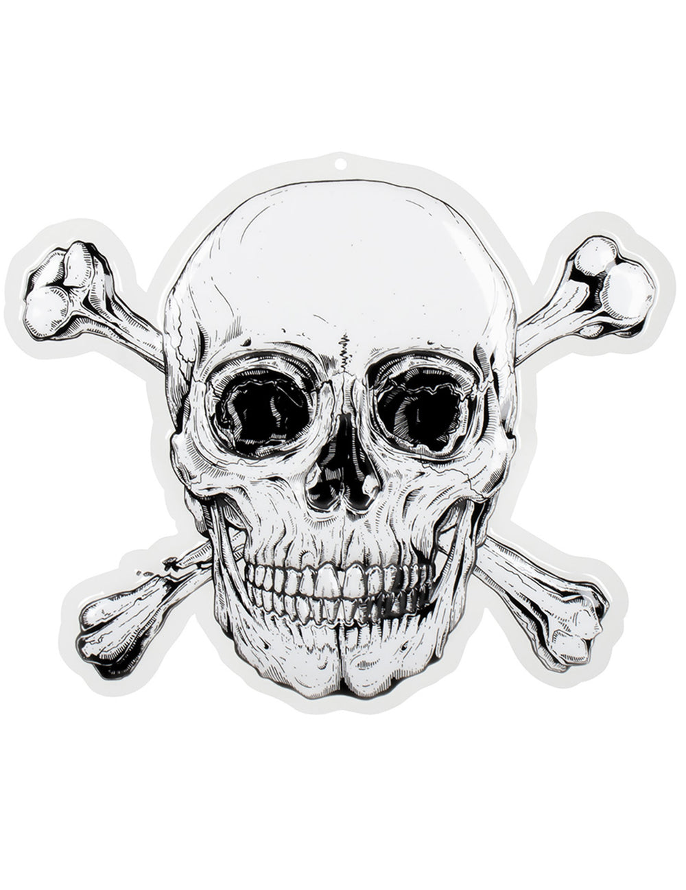 Décoration murale en plastique Pirate Jolly Roger blanc et noir avec crâne et os croisés