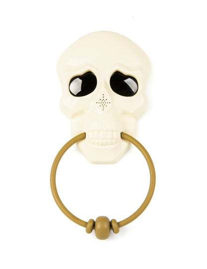 Décoration de porte sonore et animée squelette pour Halloween ivoire et dorée