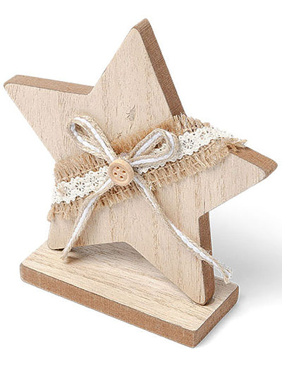 Décoration étoile bois jute et dentelle pour fête naturel et blanc