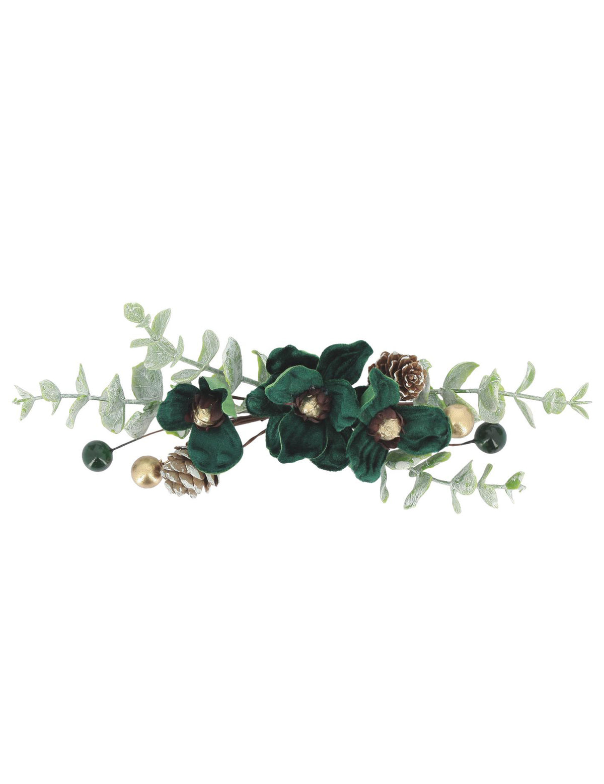 Decoración floral Elegancia verde oscuro y dorado 23 cm