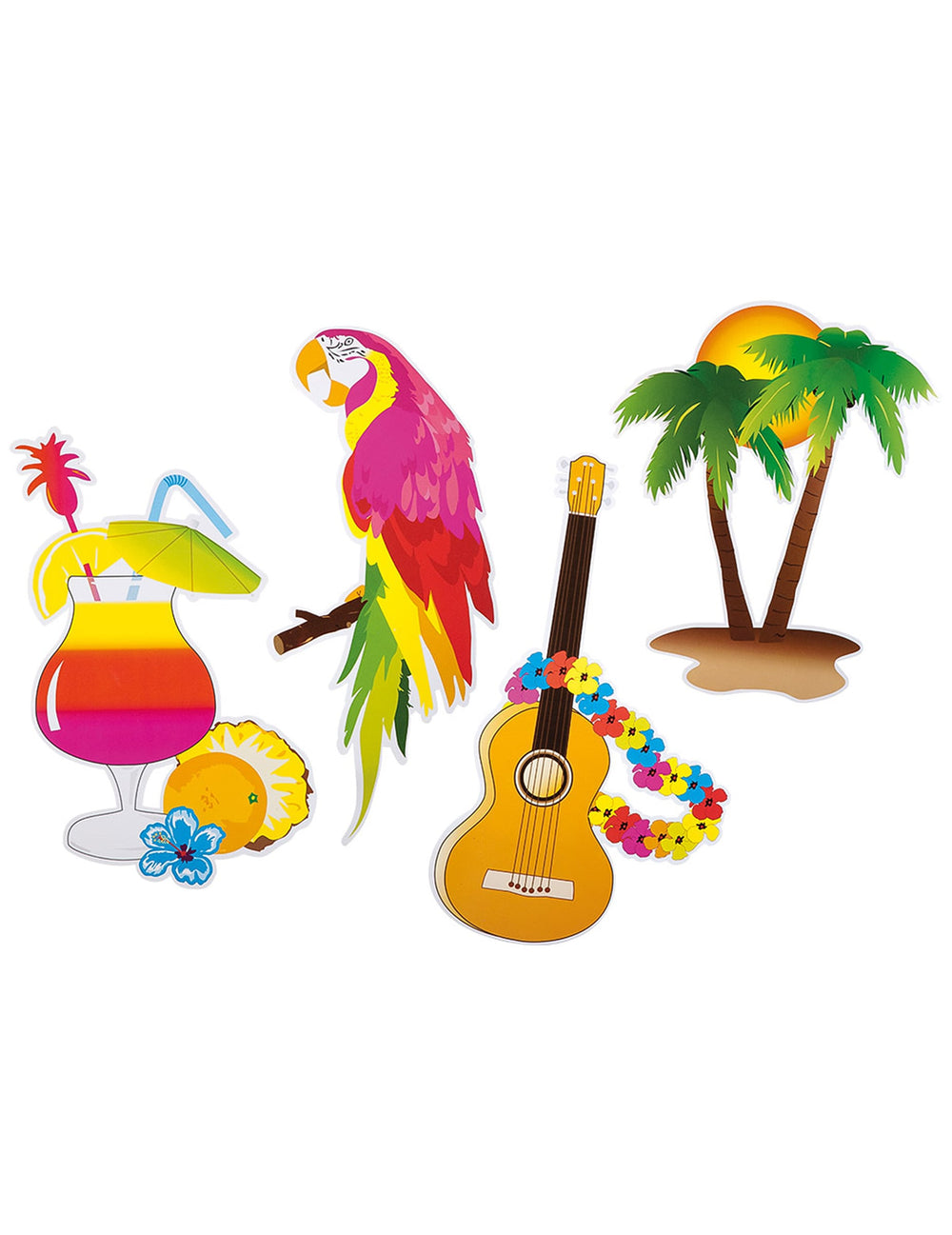 Décoration hawaï pour fête multicolore avec perroquet et palmier