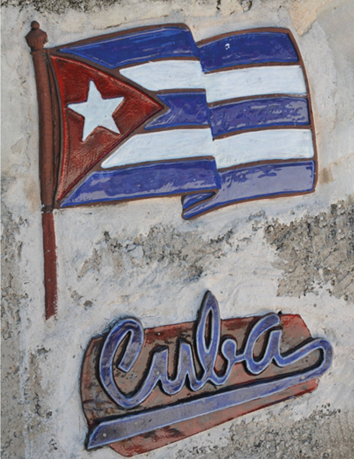 Décoration murale Cuba pour fête rouge bleu et blanc avec drapeau en relief
