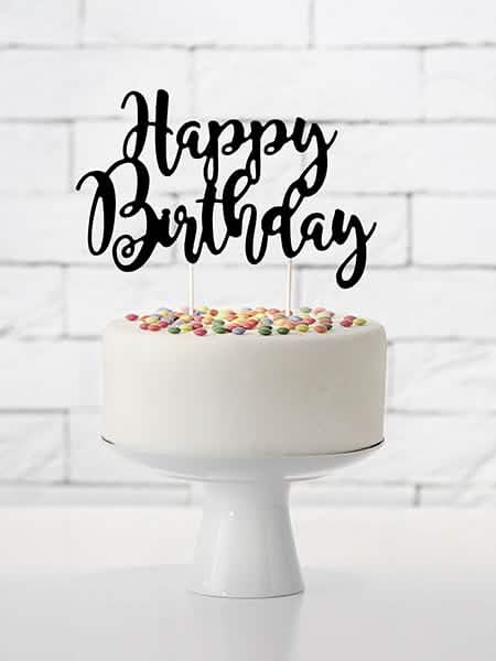 Decoración para tarta Happy Birthday negra de cartón