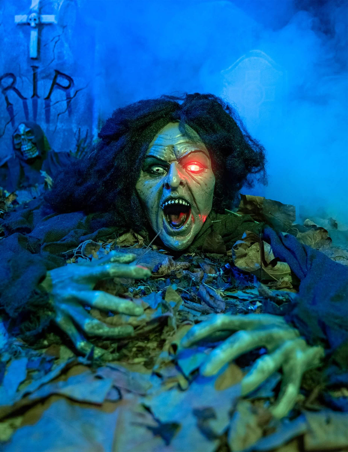 Decoración de bruja sonora y luminosa para halloween con ojo rojo