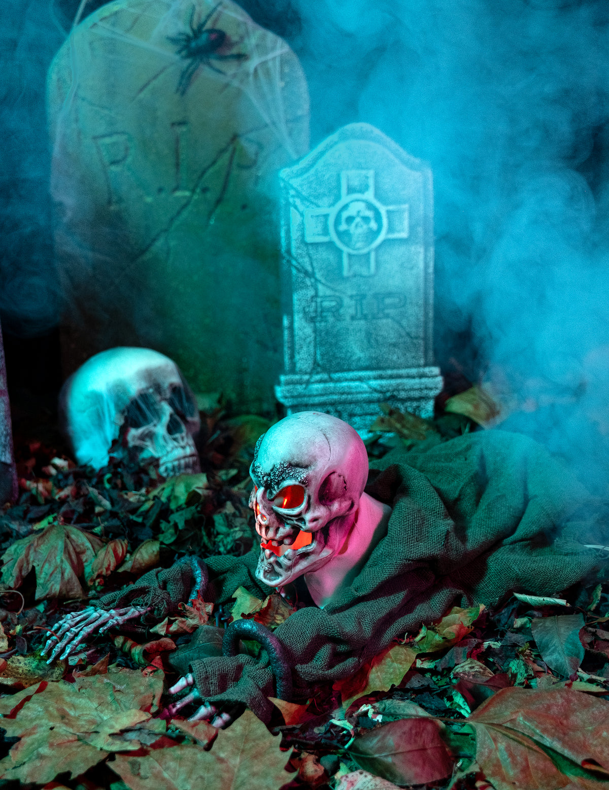 Decoración esqueleto animado luminoso sonoro Halloween