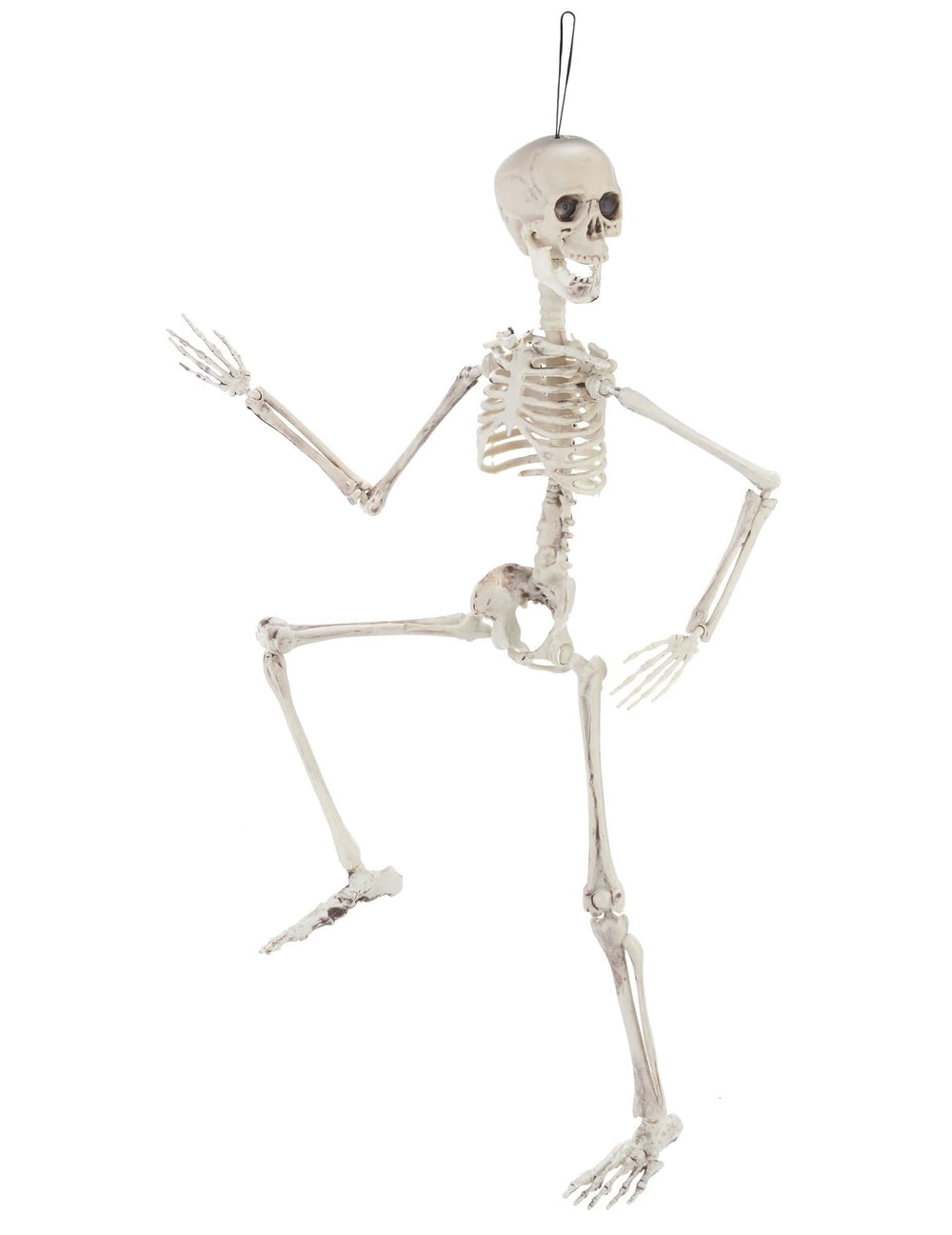 Vue de profil avec jambe levée de la décoration squelette articulé