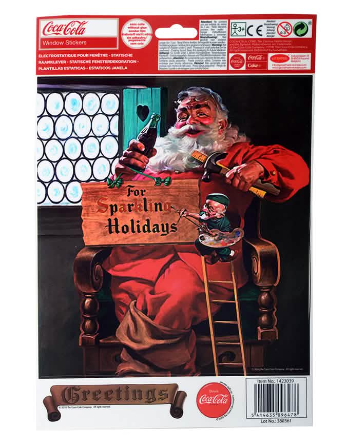 Vista del embalaje de la decoración para ventanas Coca-Cola papá noel