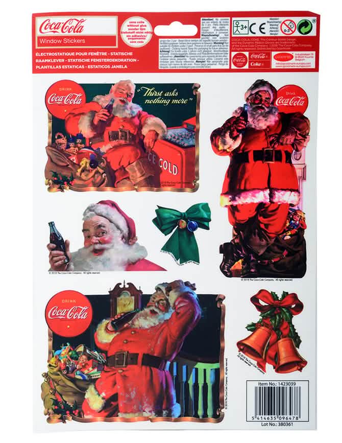 Vista trasera del embalaje de la decoración para ventanas Coca-Cola papá noel