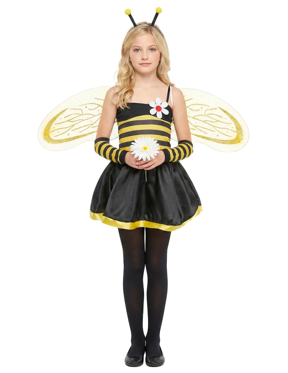 Détail de la fleur tenue avec le déguisement d'abeille pour fille