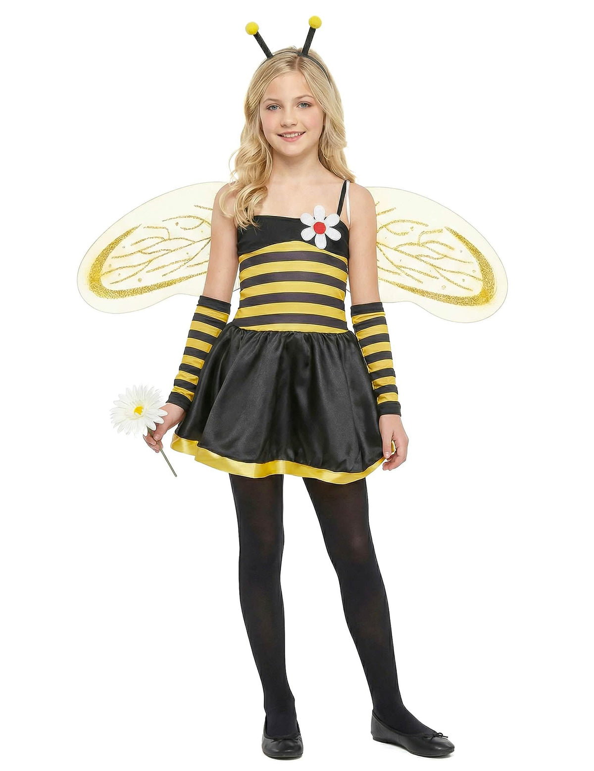Déguisement d'abeille pour fille jaune et noir avec ailes et serre-tête
