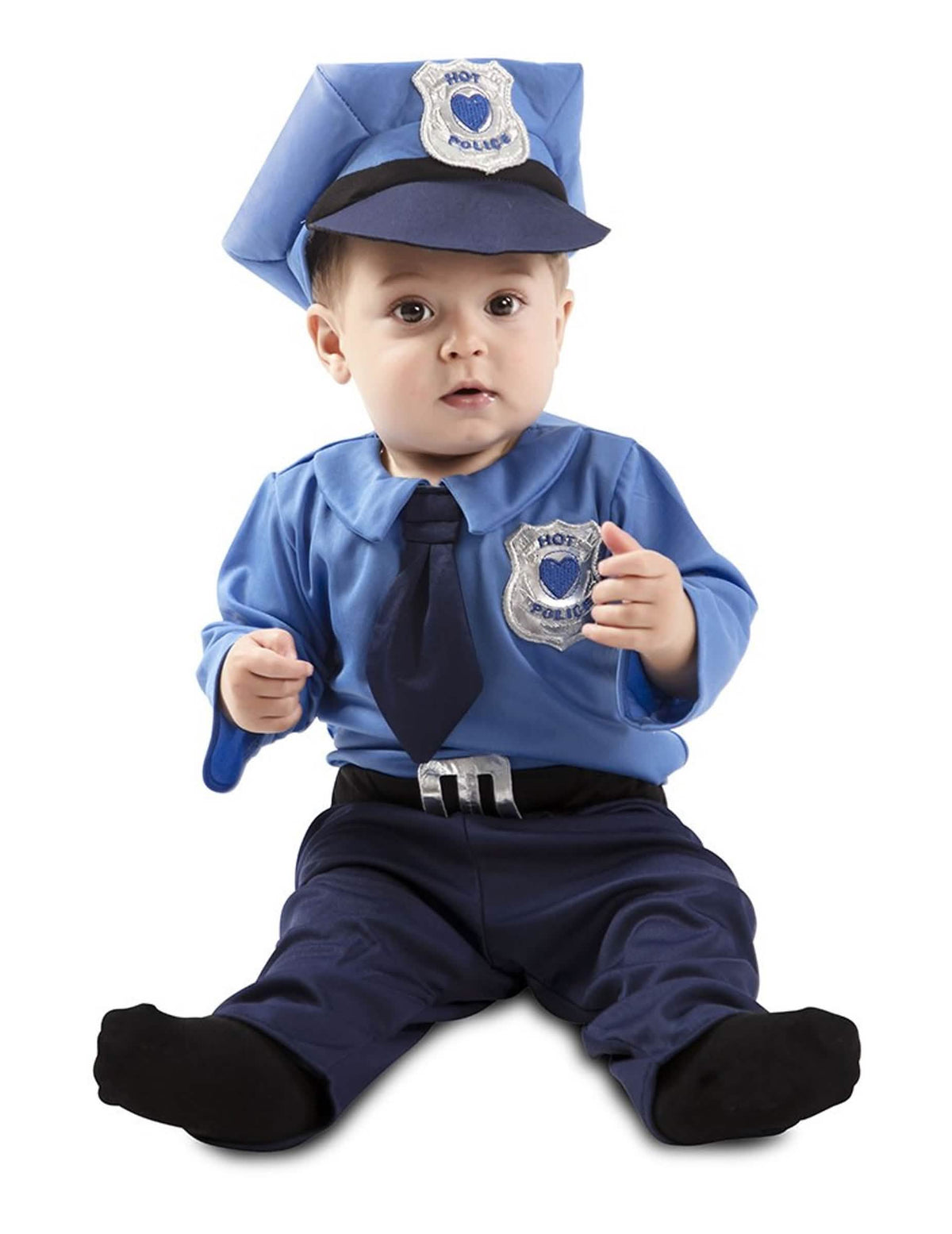Déguisement agent de police pour bébé bleu avec casquette et cravate
