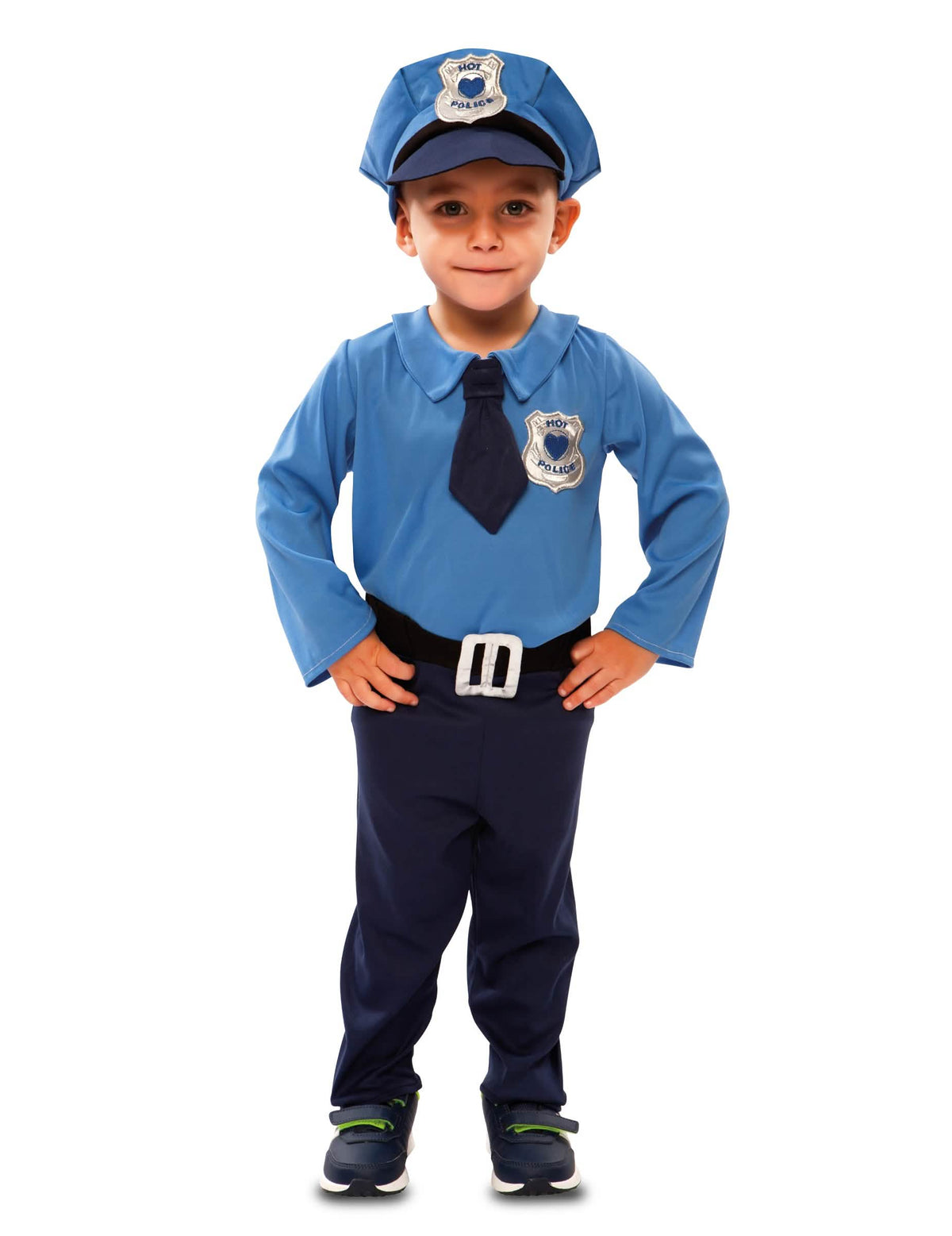 Disfraz de agente de policía para niño azul con gorra y corbata