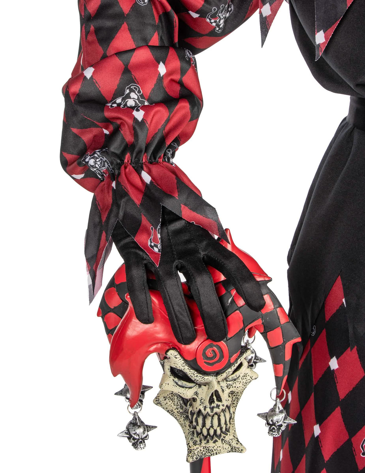 Détail du sceptre avec tête de mort du déguisement Arlequin du mal luxe pour homme