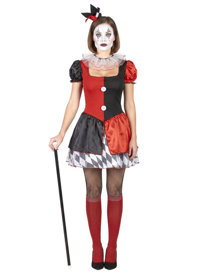 Disfraz de arlequín rojo y negro mujer