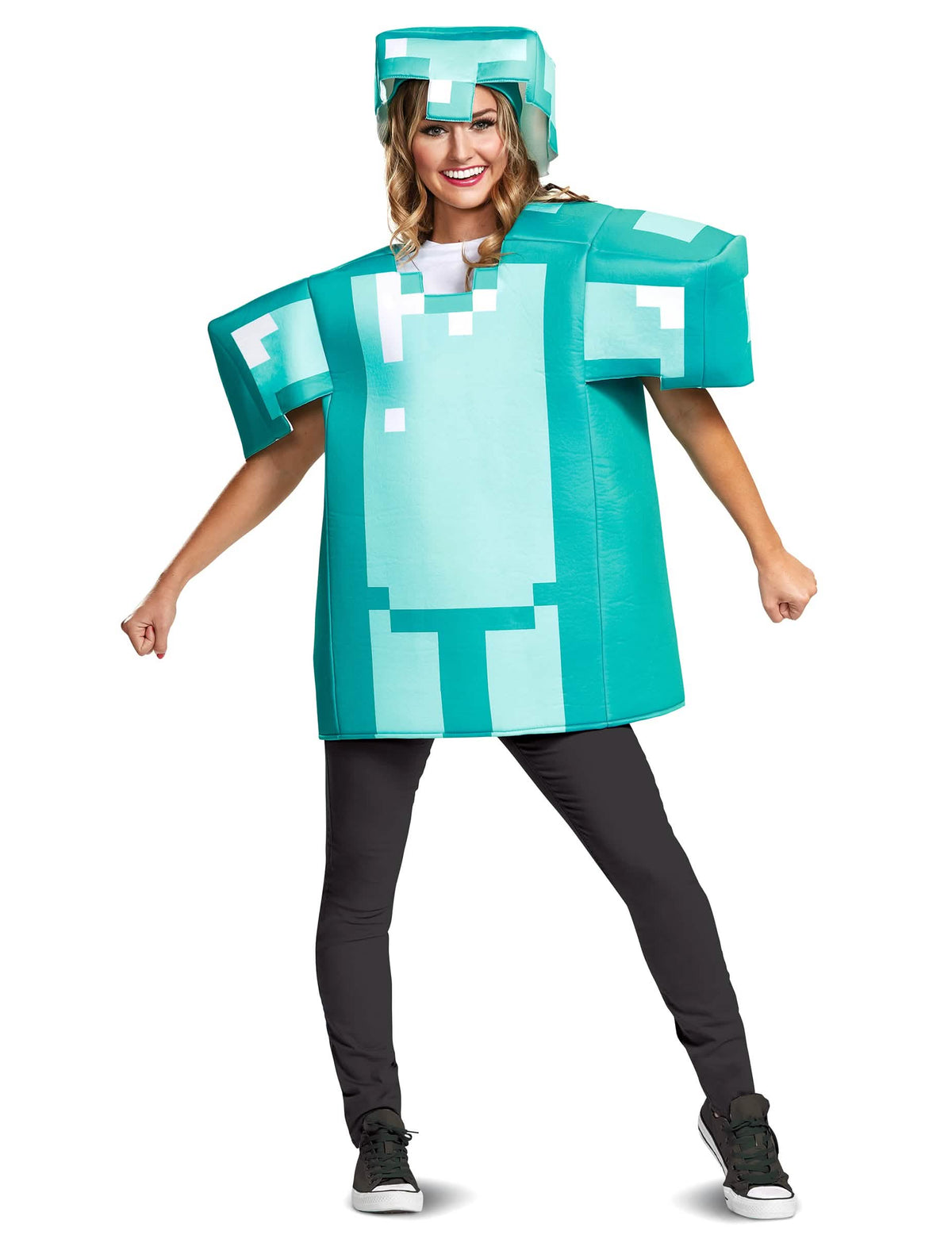Disfraz de armadura Minecraft para adulto azul turquesa pixelado