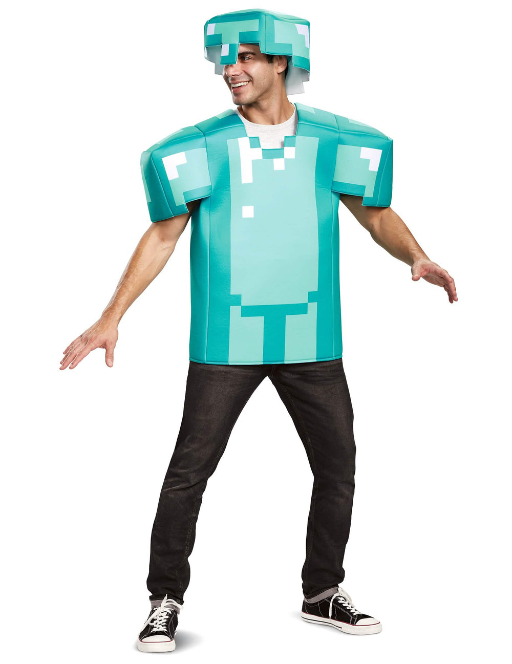 Vista frontal del disfraz de armadura Minecraft para adulto