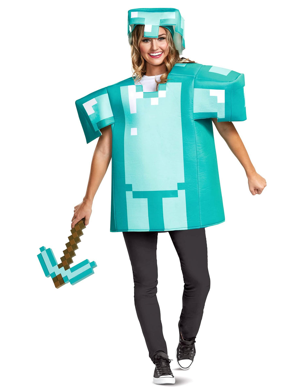 Pioche pixelada del disfraz de armadura Minecraft para adulto
