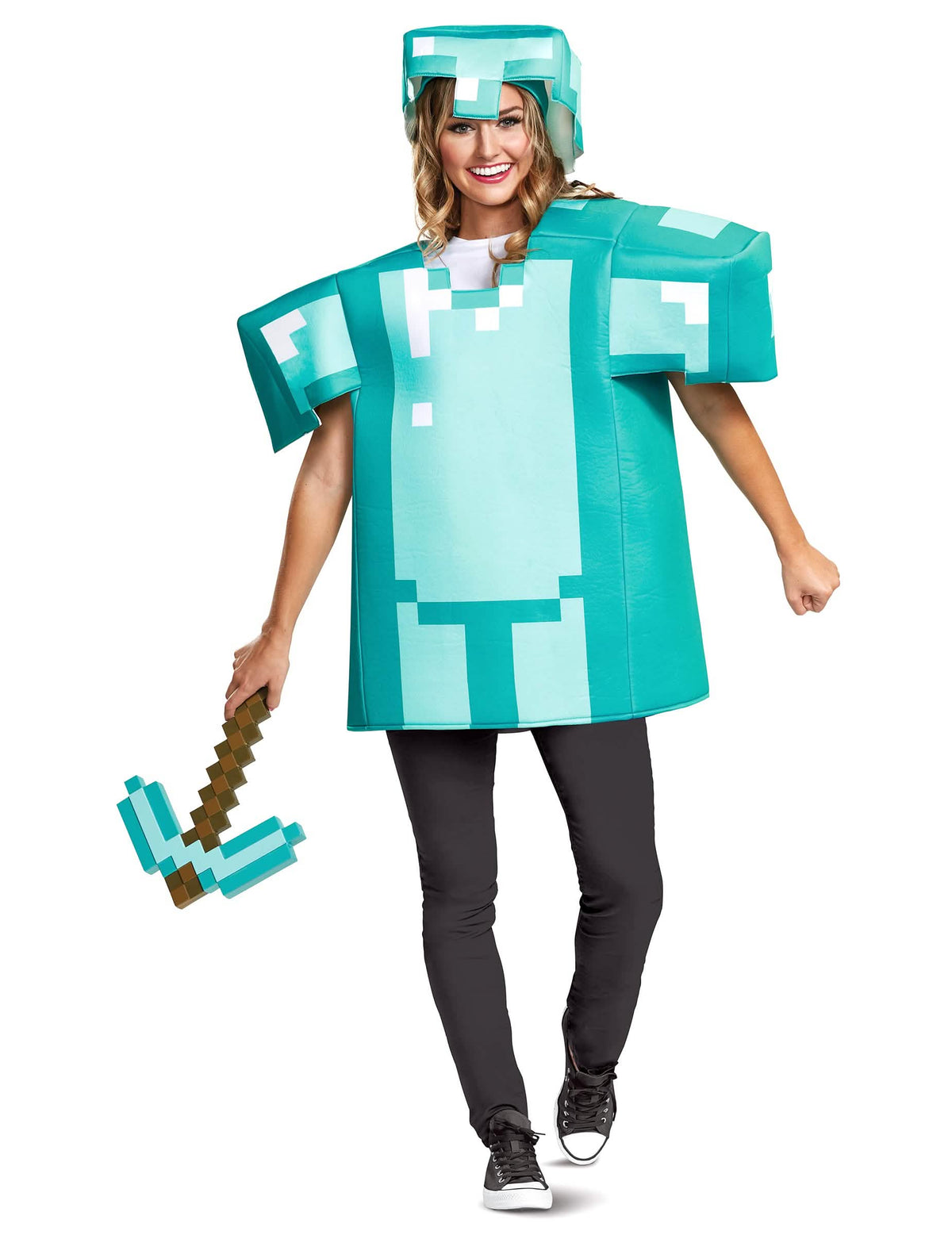 Pioche pixelada del disfraz de armadura Minecraft para adulto