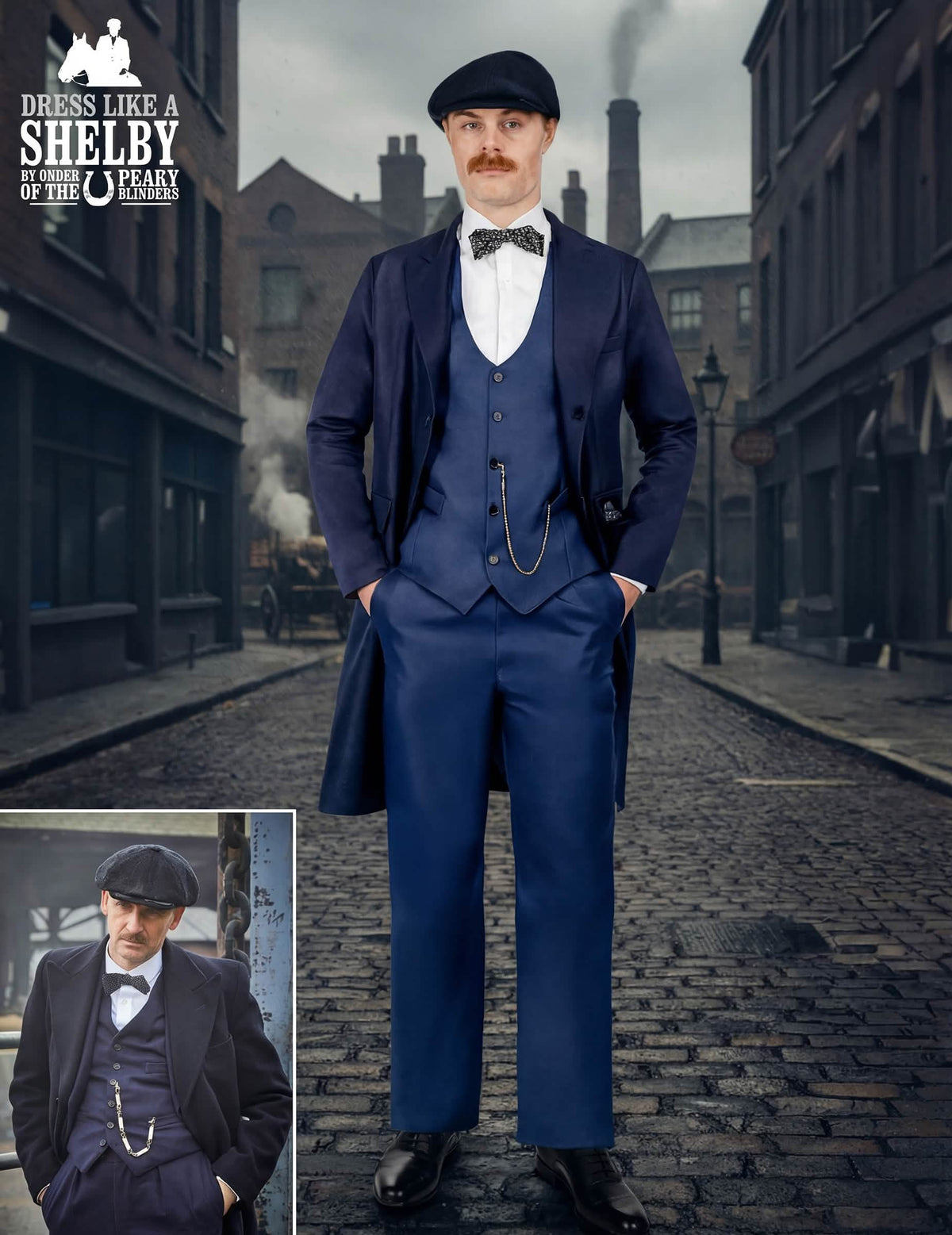 Disfraz de Arthur Shelby - Peaky Blinders™ para hombre azul marino con abrigo largo y gorra