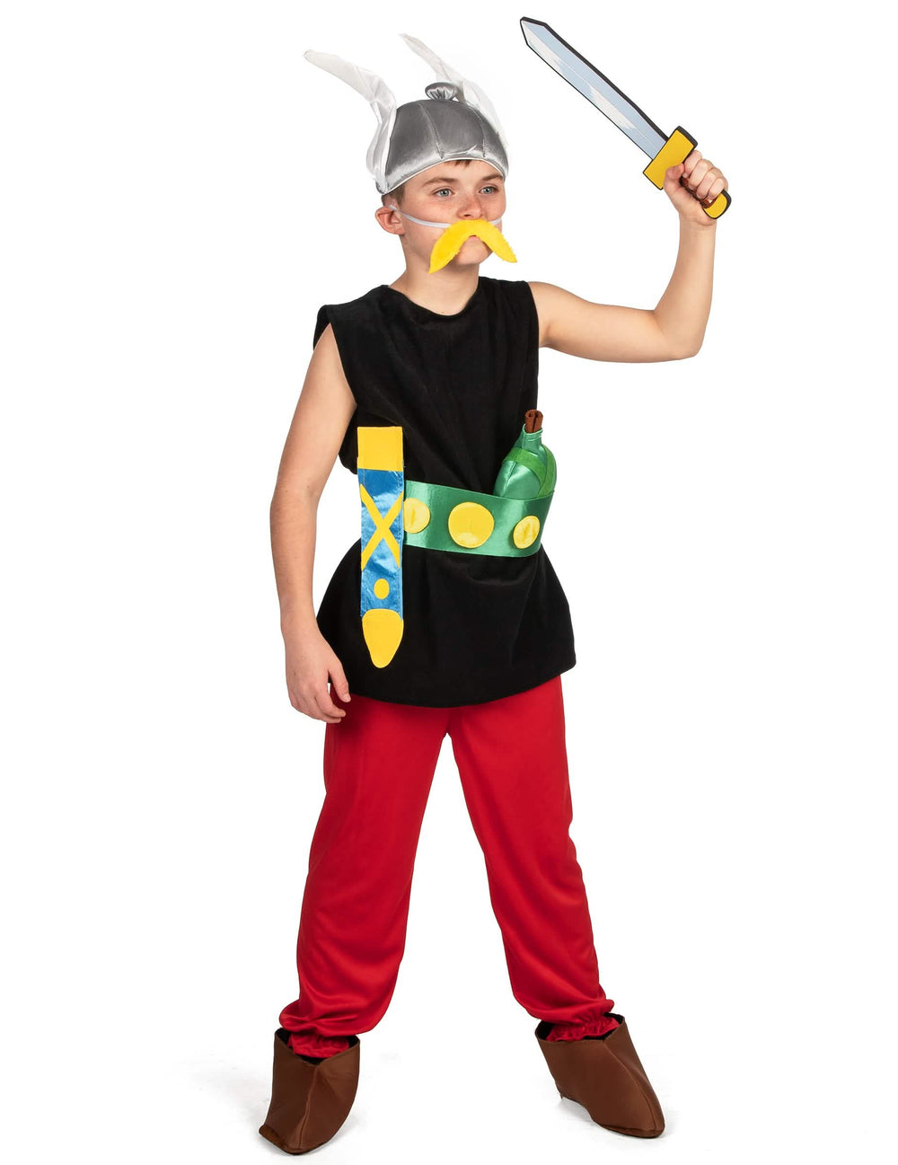 Déguisement Astérix pour enfant avec casque ailé et moustache jaune