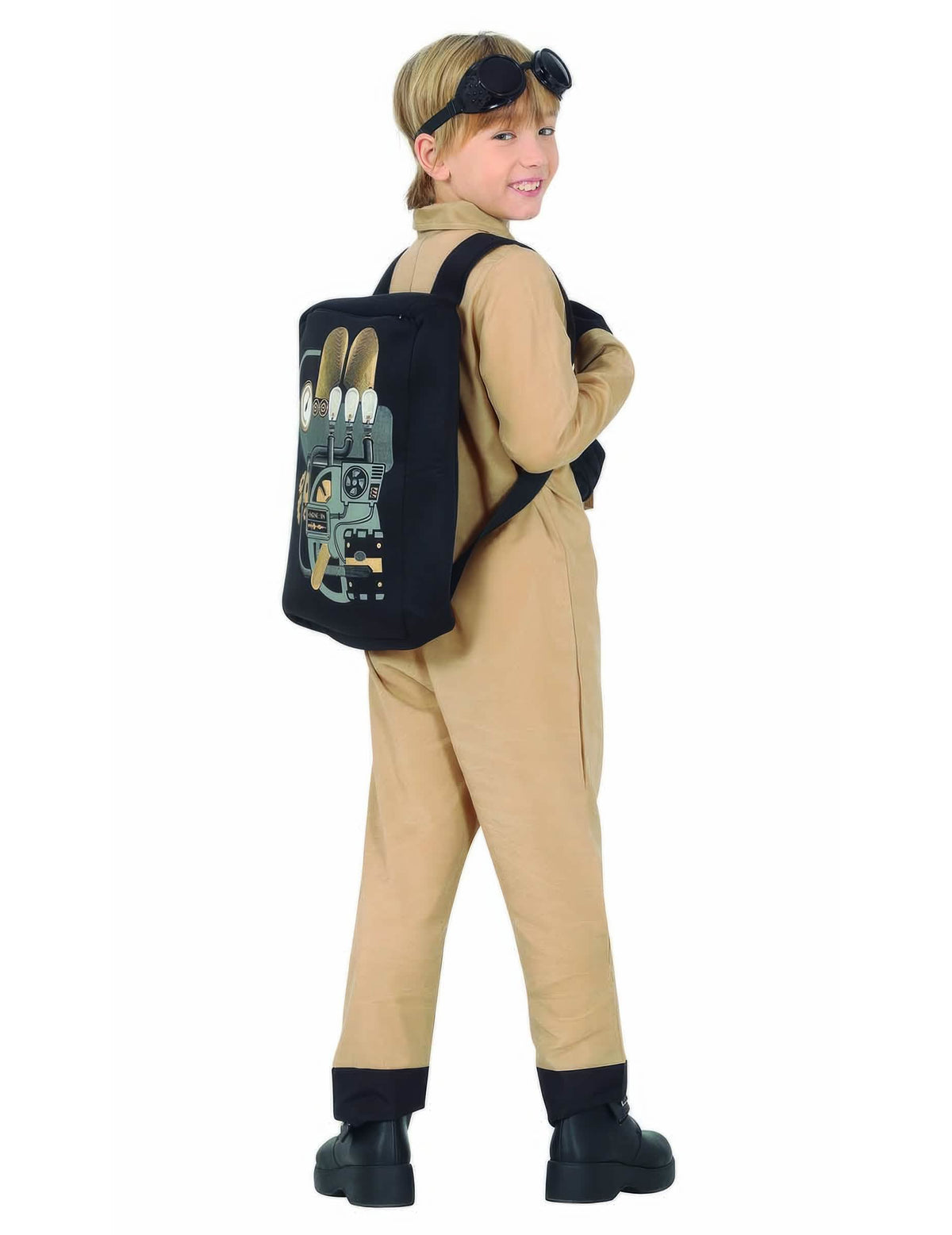 Vista de tres cuartos trasera del disfraz de cazafantasmas con bolsa
