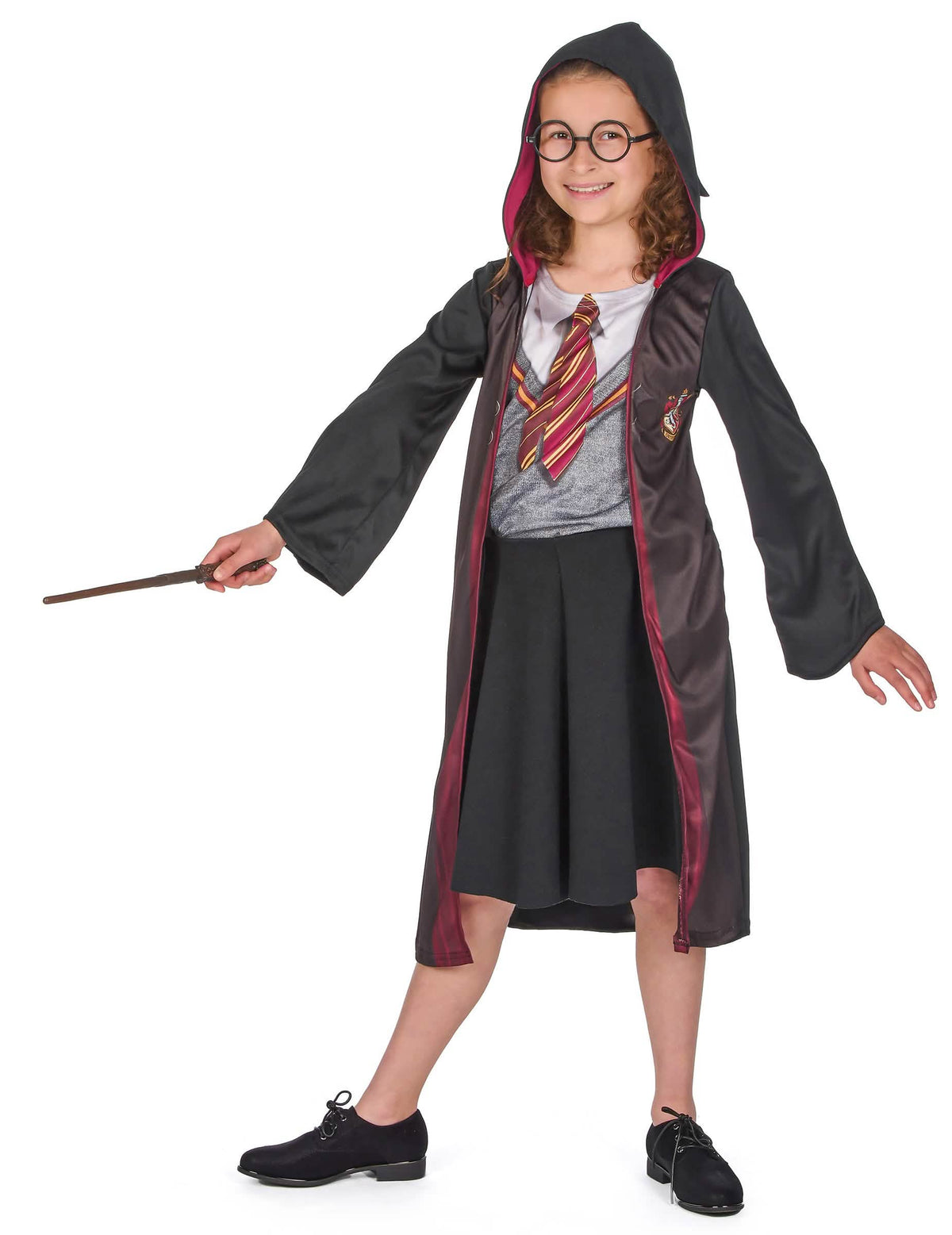 Vista general con varita del disfraz con accesorios Harry Potter™ para niño