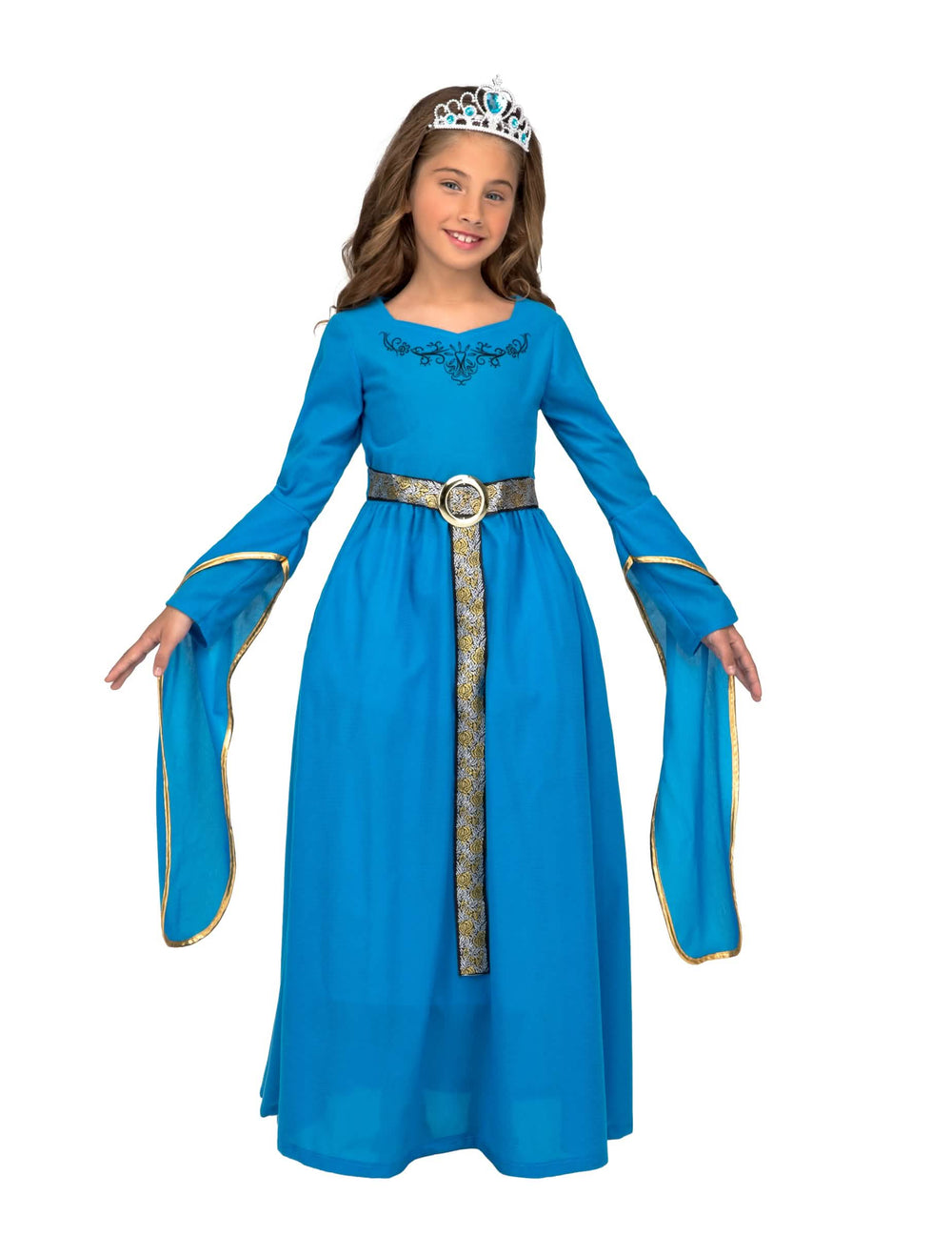 Disfraz de princesa medieval para niña azul con diadema