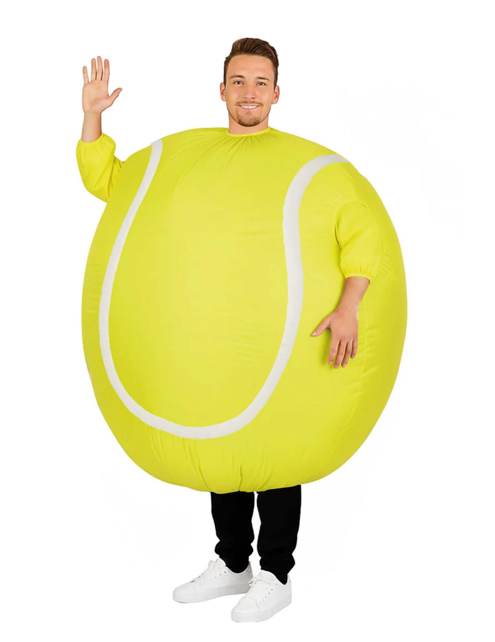Disfraz de pelota de tenis carry me para adulto amarillo con líneas blancas