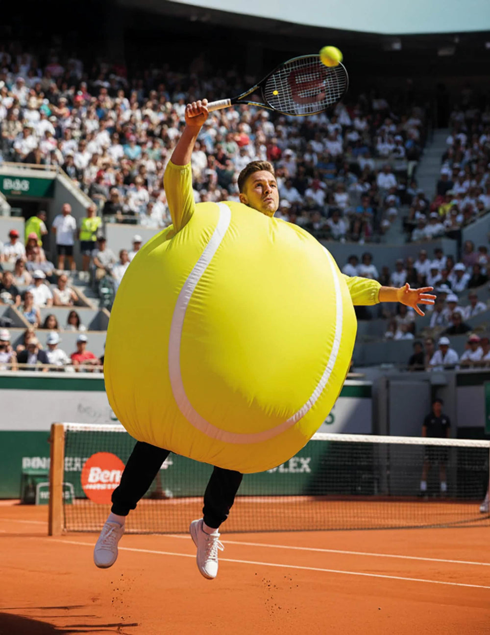 Escena deportiva en una pista del disfraz pelota de tenis carry me