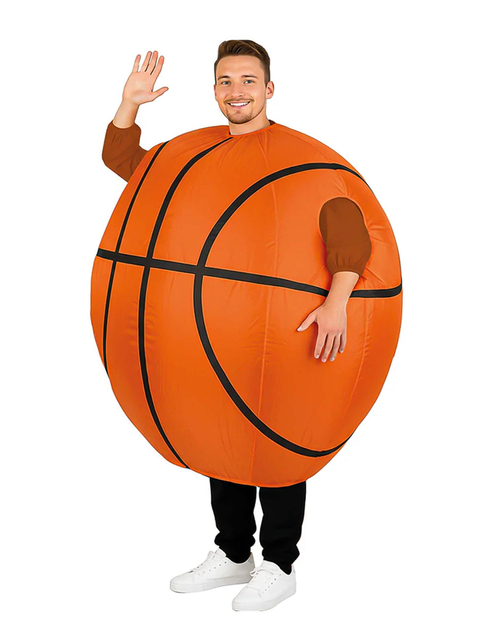 Disfraz de balón de baloncesto carry me para adulto naranja y negro