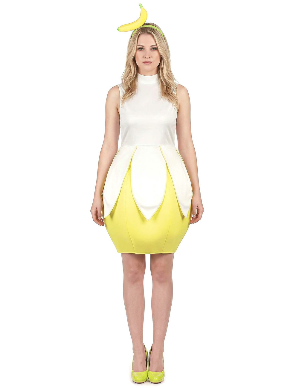 Vista de cuerpo entero del disfraz de banana para mujer
