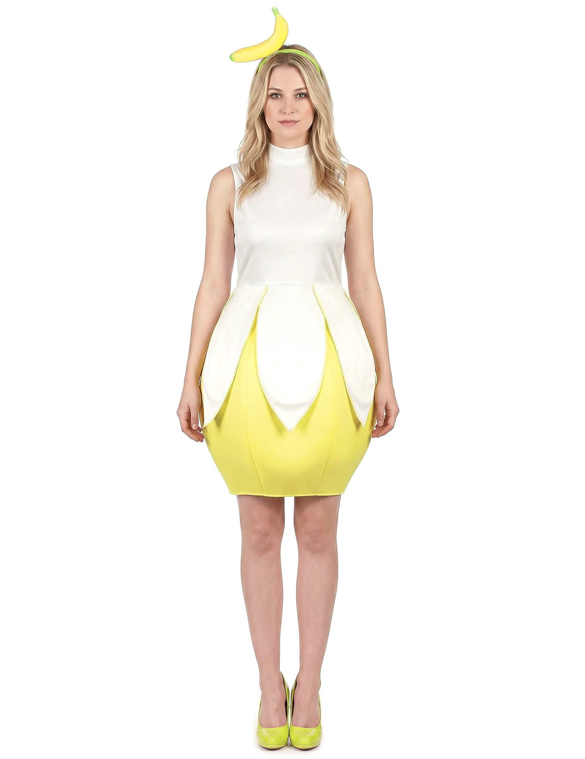 Vista de cuerpo entero del disfraz de banana para mujer