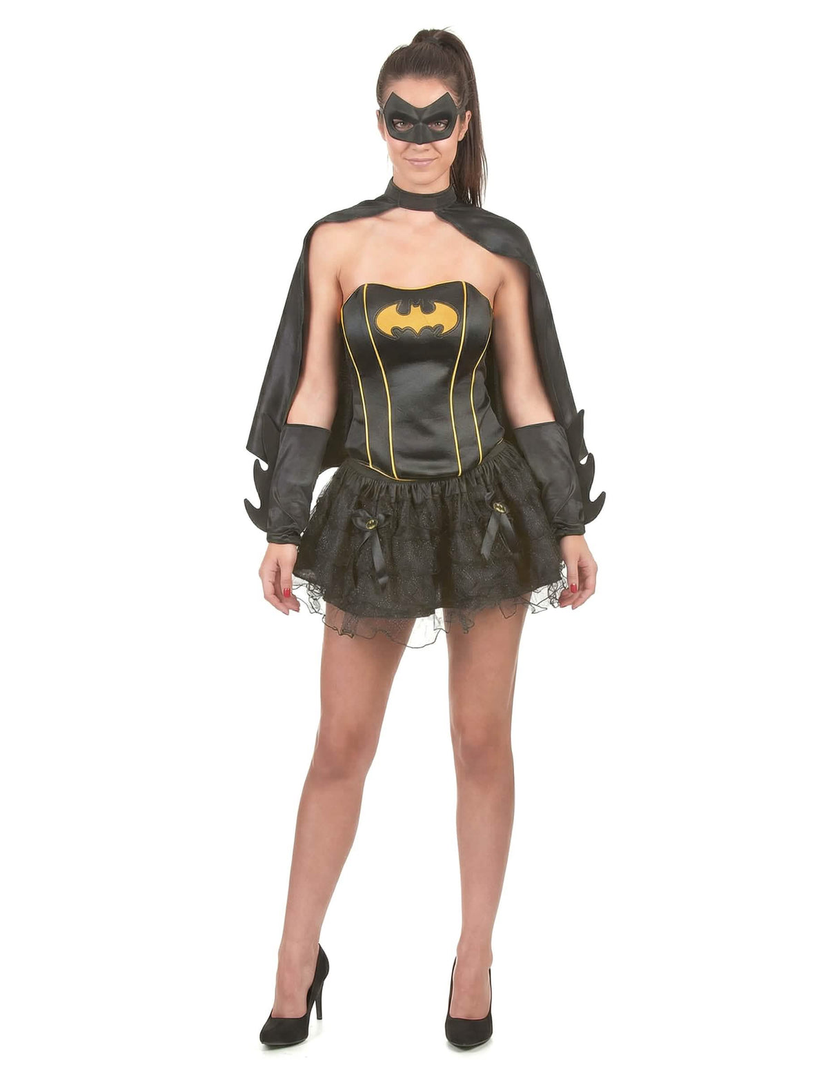 Disfraz sexy de Batgirl™ para mujer negro y amarillo con tutú y máscara