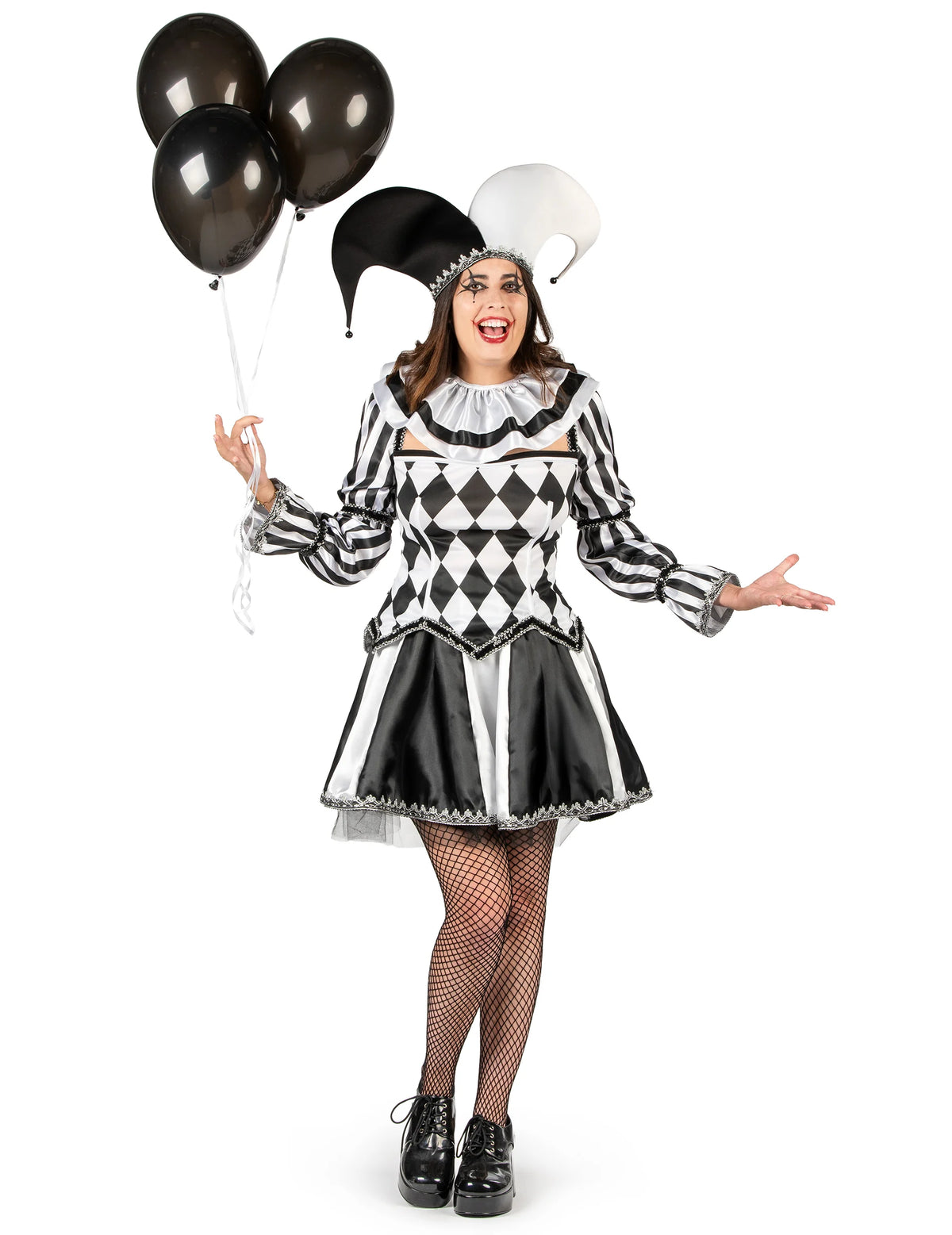 Disfraz de malabarista blanco y negro para mujer