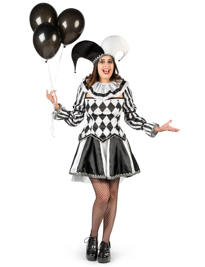 Disfraz de malabarista blanco y negro para mujer