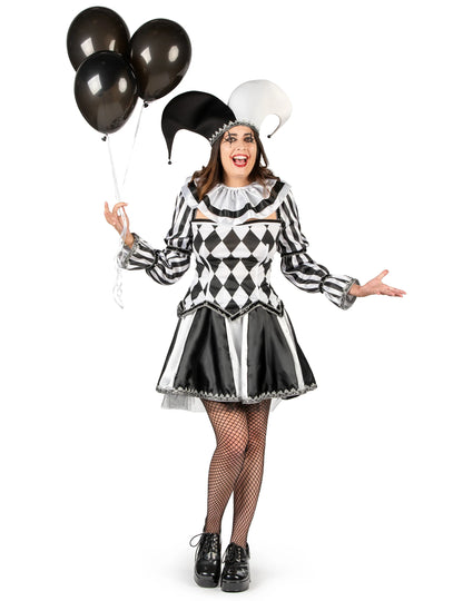Disfraz de malabarista blanco y negro para mujer