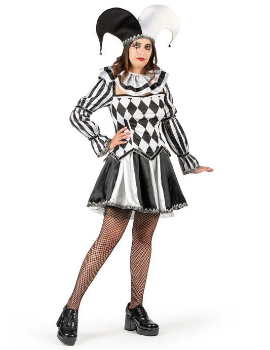 Disfraz de malabarista blanco y negro para mujer